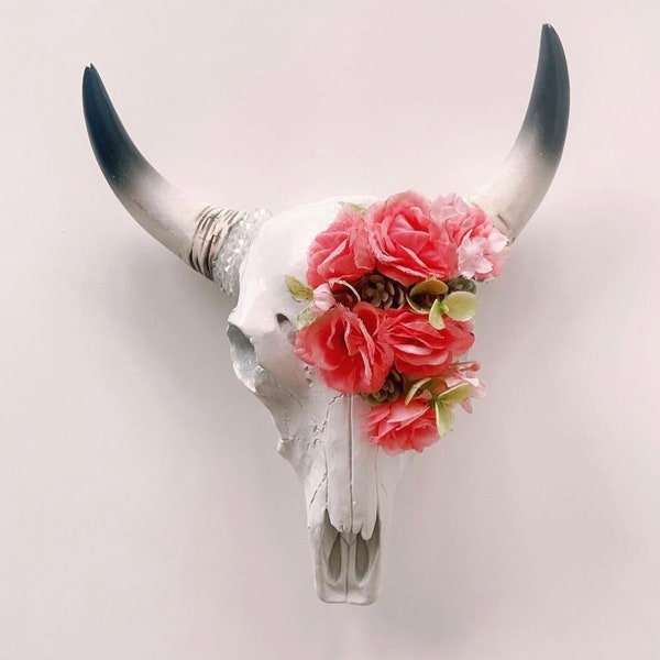 Floral Longhorn Cow Faux Skull Wall Hanging