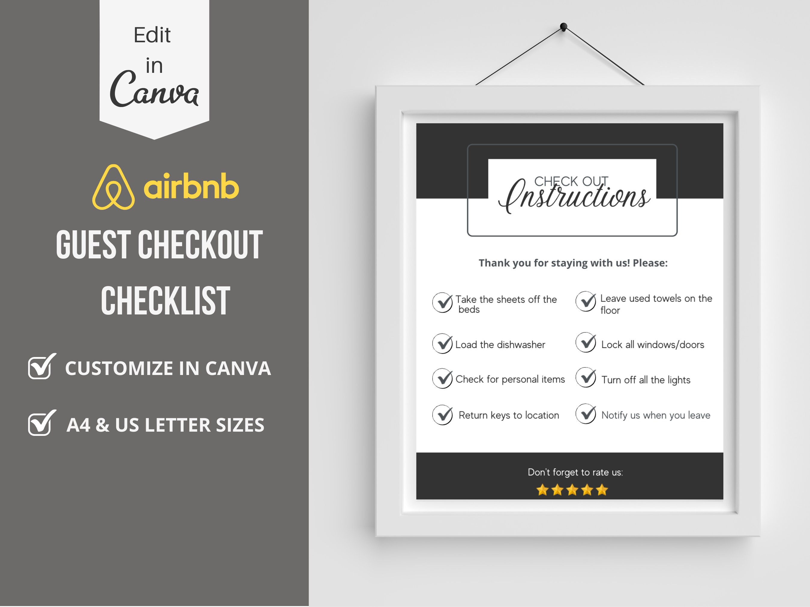 Airbnb Guest Check Out Checklist Sign Template made in Canva Etsy