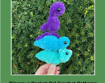 Patrones de crochet para amigos de bolsillo con dinosaurios: mini T-rex, estegosaurio y triceratops