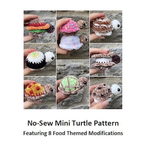 Crochet Patterns "Sweet and Savory" Food Themed Mini No-Sew Turtle, 8 food variations