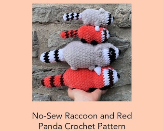 4-in-1 Crochet Pattern for Raccoon and Red Panda, No Sew, Jumbo and Mini Sizes