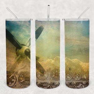 Fly Away With Me Airplane Flight Pilot 20oz Skinny Tumbler Design for Sublimation