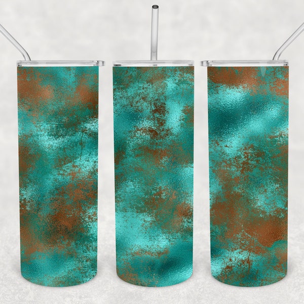 Patina Rustic Teal and Copper 20oz Skinny Tumbler Design for Sublimation