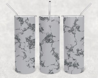 Marble Glitter Gray Purple 20oz Skinny Tumbler Design for Sublimation