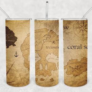 Treasure Map Vintage Pirate 20oz Skinny Tumbler Design for Sublimation