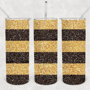 Buzz Off Bee Black and Yellow Glitter Stripe 20oz Skinny Tumbler Design for Sublimation