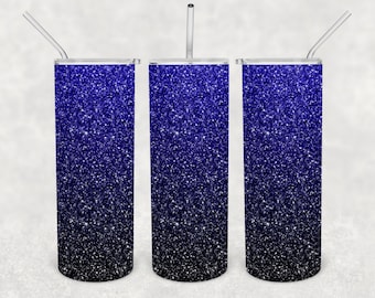 Royal Blue y Black Glitter Ombre 20oz Skinny Tumbler Design para sublimación