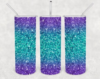 Lila och blågrön glitter Ombre 20oz smal tumblerdesign för sublimering