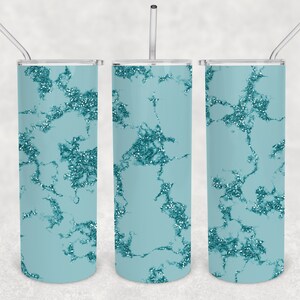 Marble Glitter Teal 20oz Skinny Tumbler Design for Sublimation