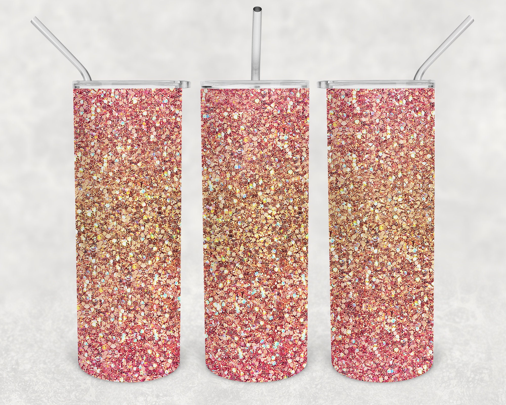 Sunset Pink and Orange Glitter Ombre 20oz Skinny Tumbler Design for