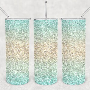 Ocean Breeze Aqua and Cream Glitter Ombre 20oz Skinny Tumbler Design for Sublimation