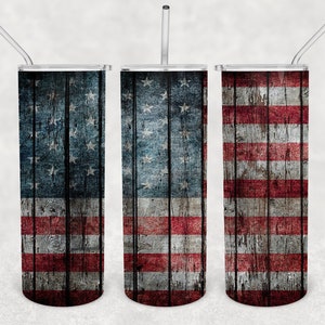 Vintage Americana Woodgrain Plank Flag 20oz Skinny Tumbler Design for Sublimation