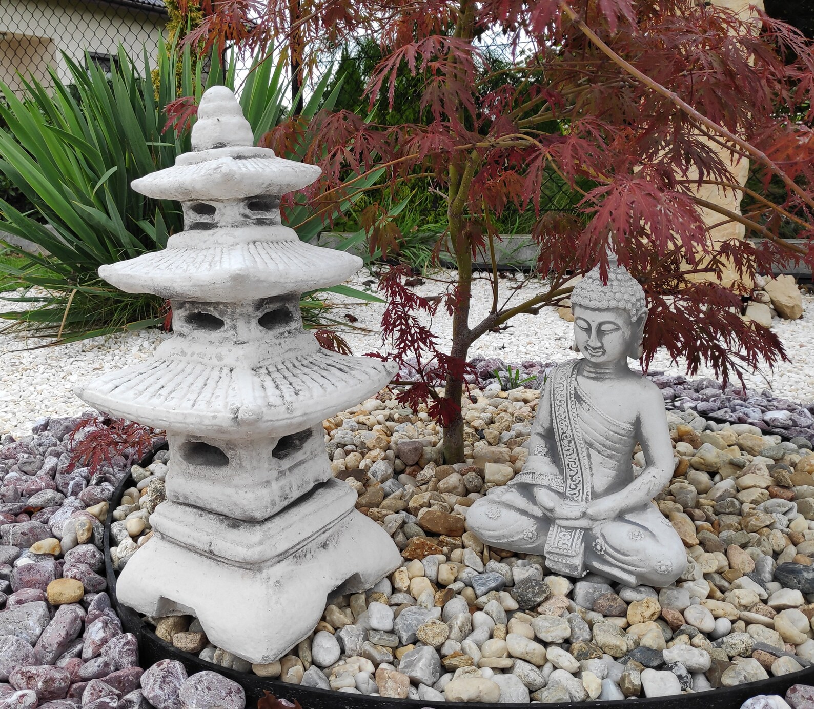 Garden ornament statue Stone Three tier Japanese Lantern Etsy