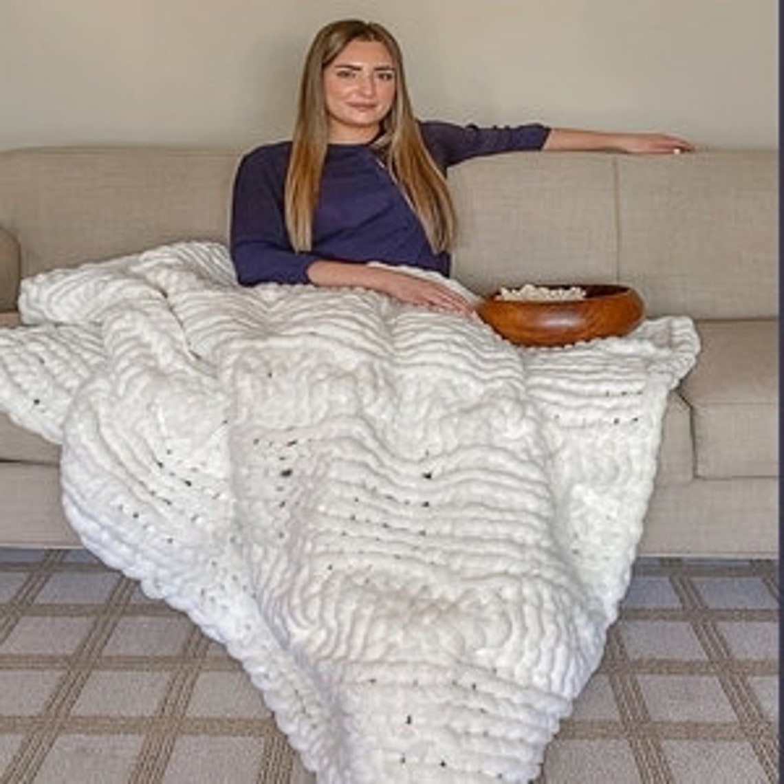 Knit Blanket Throw 50x60/chunky Large Boho Style Modern Etsy