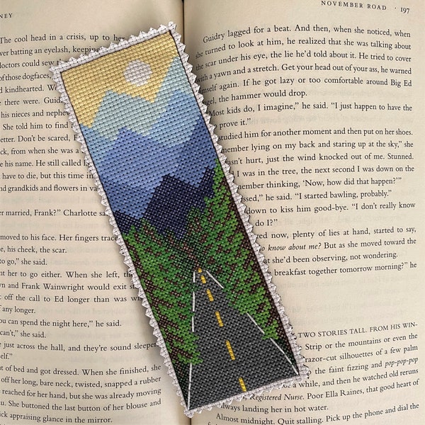 Cross stitch bookmark pattern - mountain road - instant download PDF - counted cross stitch digital pattern