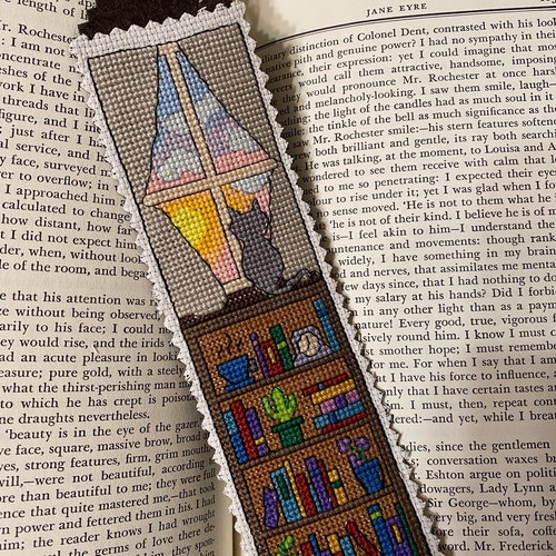 Bookmark Cross Stitch Pattern Modern Reading Cat Pattern Etsy