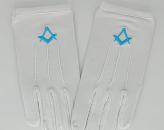 Quality Regalia 100% Cotton White Craft Masonic Sq & Compass Lodge Gloves