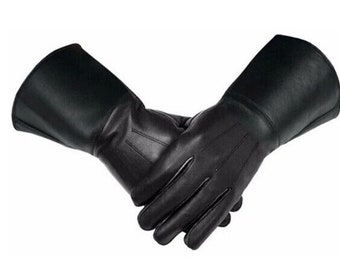 Real Leather Plain Black Gauntlet Gloves used for star wars Masonic NEW TOP QUALITY