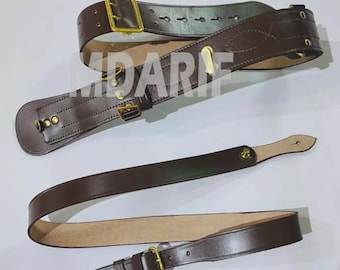 Sam Brown Belt with Brown Shoulder Strap with Buckle REAL LEATHER