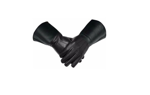 Real Leather Plain Black Gauntlet Gloves used for star wars Masonic NEW TOP QUALITY