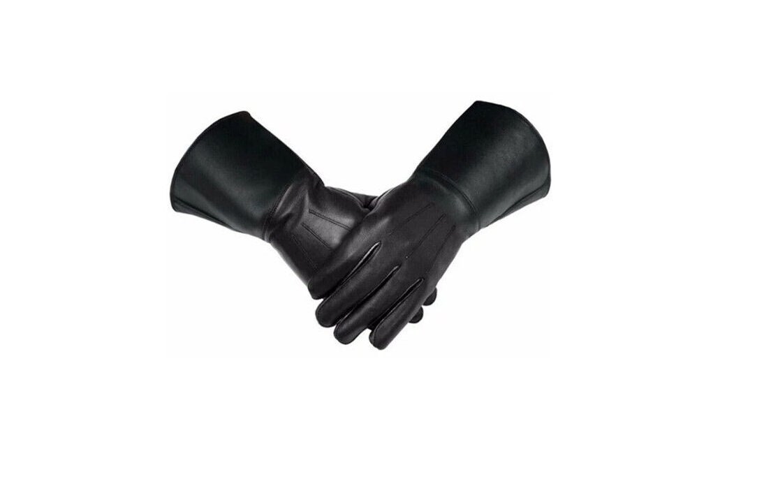 Premium Real Leather Plain Black Gauntlet Gloves – Unused, Perfect For Star Wars Or Masonic Costumes