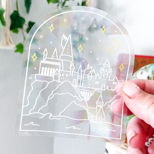 Wizardry School Castle Suncatcher Sticker - Suncatcher Window Sticker, Prismatic Rainbow Sticker, Window Car Decal, Transparent & Waterproof