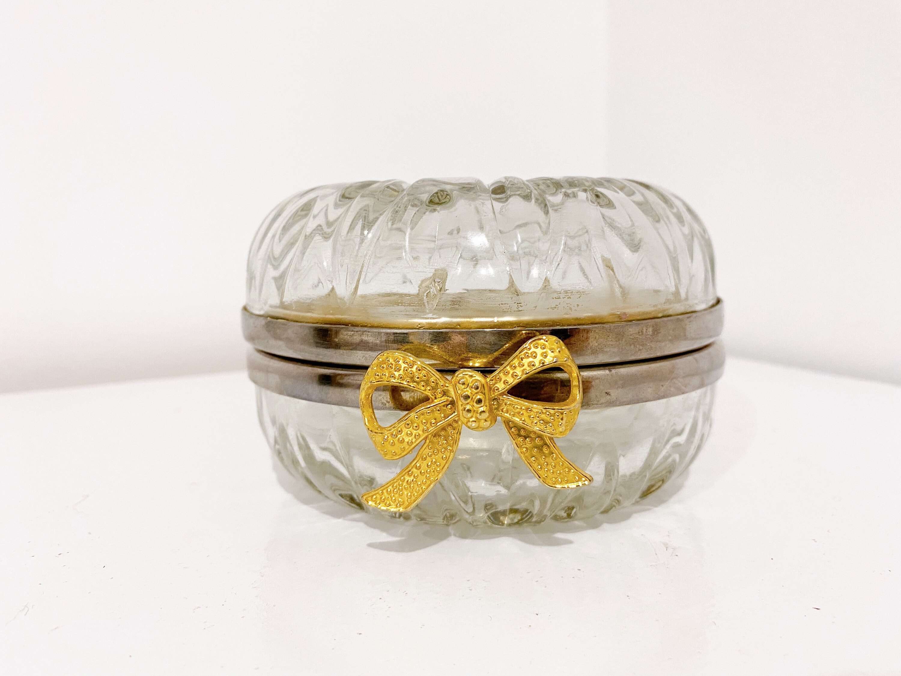 Crystal Round Jewellery Trinket Hinged Lid Box with Bow Etsy