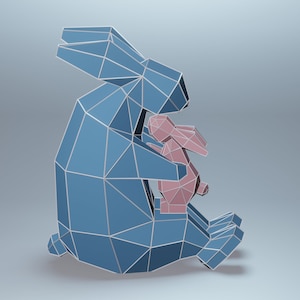 Bunny Papercraft Easter, PDF SVG DXF, Low poly animal, Paper Rabbit, Egg Easter, Download Diy, Low Poly, Trophy, Sculpture, Rabbit Model