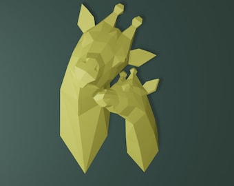 Giraffe Mom and Baby Paper Craft, Digital Template, Origami, PDF Download DIY, Low Poly, Trophy, Sculpture