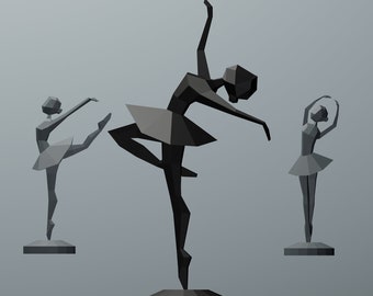 Ballerina Papercraft Sculpture, Low Poly 3D Decor (PDF TEMPLATE)