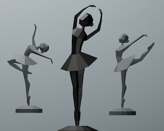 Ballerina Papercraft 3D Decor Sculpture, Low Poly Ballerina, DIY Ballerina Dancer for Girls Room, Woman Paper Sculptures, PDF TEMPLATE