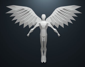 Escultura de papel de alas de ángel de baja poligonalidad, manualidad en papel para hacer tú mismo (PDF/SVG)
