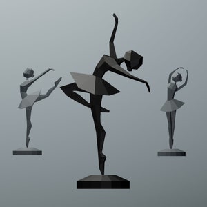 Ballerina Papercraft 3D Decor Rzeźba, Low Poly Ballerina, DIY Ballerina Dancer do pokoju dziewcząt, Kobiety Papierowe Rzeźby, SZABLON PDF