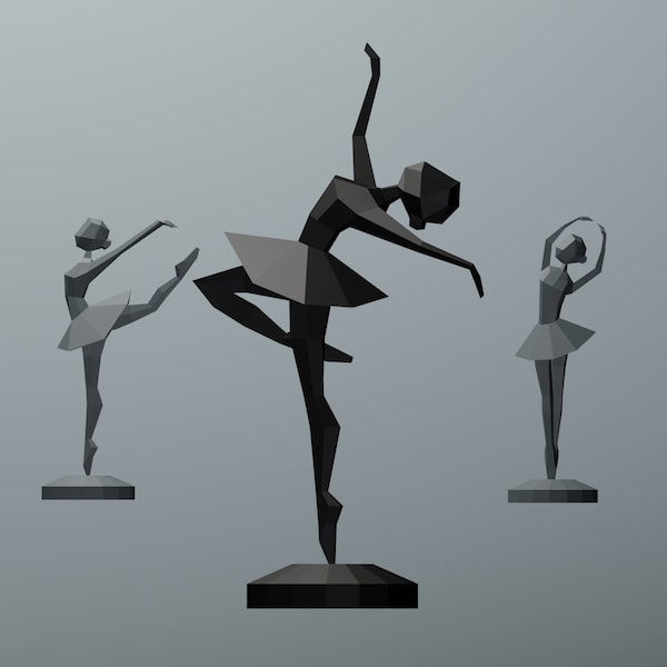 Ballerina Papercraft 3D Dekor Skulptur, Low Poly Ballerina, DIY Ballerina Tänzerin für Mädchenzimmer, Frau Papier Skulpturen, PDF VORLAGE