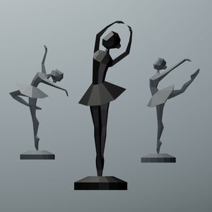 Ballerina Papercraft 3D Decor Rzeźba, Low Poly Ballerina, DIY Ballerina Dancer do pokoju dziewcząt, Kobiety Papierowe Rzeźby, SZABLON PDF