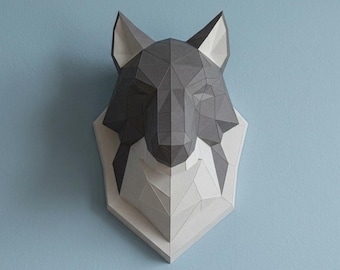 Papercraft Loup, SVG, PDF, DXF, artisanat en papier, modèle de loup en colère, modèle PDF de loup, sculpture de chien 3D, loup motif low poly, animal en origami