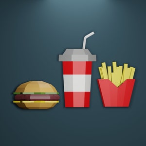 Burger Papercraft, Coca-Cola, Fries, PDF-SVG-DXF, Pepakura, Lowpoly, Low Polygon, 3D Papercraft, ручная работа, Бумажные скульптуры, Оригами