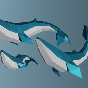Low Poly Whale Model COUPLE and BABY, Pdf,Svg Create Your Own 3D Papercraft Whale, Origami Whale, Blue Whale, Papercraft, Cameo, Cricut, Diy