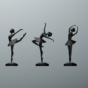 Ballerina (3) Papercraft -SVG, PDF- 3D Decor Sculpture, Low Poly Ballerina, DIY Ballerina Dancer do pokoju dziewcząt, Woman Paper Sculptures