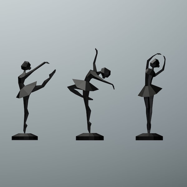 Ballerina (3) Papercraft -SVG, PDF- 3D Dekor Skulptur, Low Poly Ballerina, DIY Ballerina Tänzerin für Mädchenzimmer, Frau Papier Skulpturen