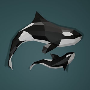 ORCA y orca bebé, Ballena ORCA artesanal de papel, plantilla de artesanía de papel, artesanía de papel, Orca origami, Patrón PDF, Orca