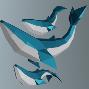 Low Poly Whale Model and BABY Calf, Pdf,Svg Create Your Own 3D Papercraft Whale, Origami Whale, Blue Whale, Papercraft, Cameo, Cricut, Diy