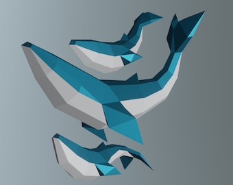 Low Poly Whale Model, DIY Papercraft Sculpture (PDF, SVG)