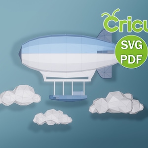 Papercraft Blimp Clouds Hanging, PDF SVG, Papercraft Low Poly, Paper Balloon Sculpture, Space, Cloud, Zeppelin, Airplane, Airship Kid Room