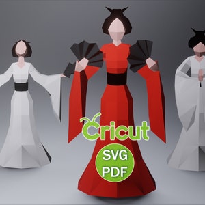Papercraft Geisha (1) Japanese Woman, SVG, DXF, PDF, Low Poly Papercraft Woman, Paper Geisha Doll, Papercraft Model, Digital Template 3d