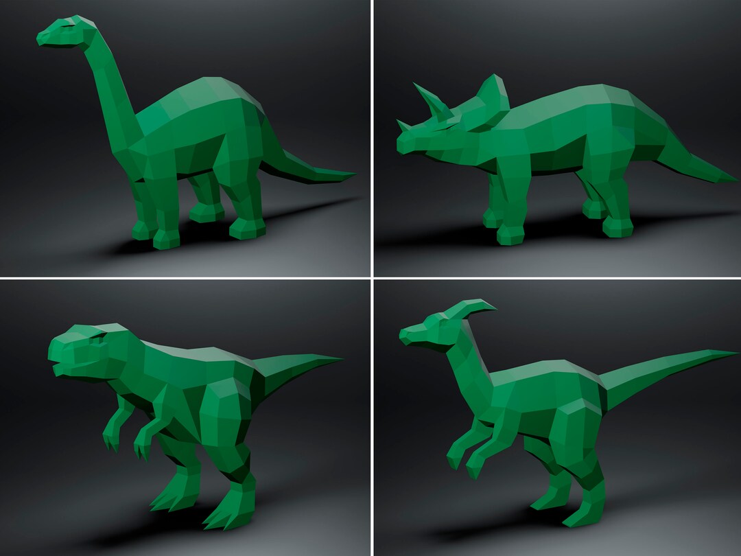 Dinosaurs Set X4 Papercraft, Dinosaur Papercraft Sculpture, Triceratops ...