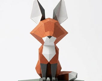Renard artisanal en papier low poly, origami DIY (motifs numériques)