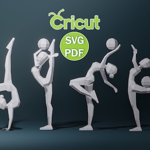 Papercraft (4) Girl Gymnast, SVG, PDF, Low Poly Papercraft Woman, Paper Girl, Dancer, Doll, Papercraft Model, Digital 3d, Cricut Machine