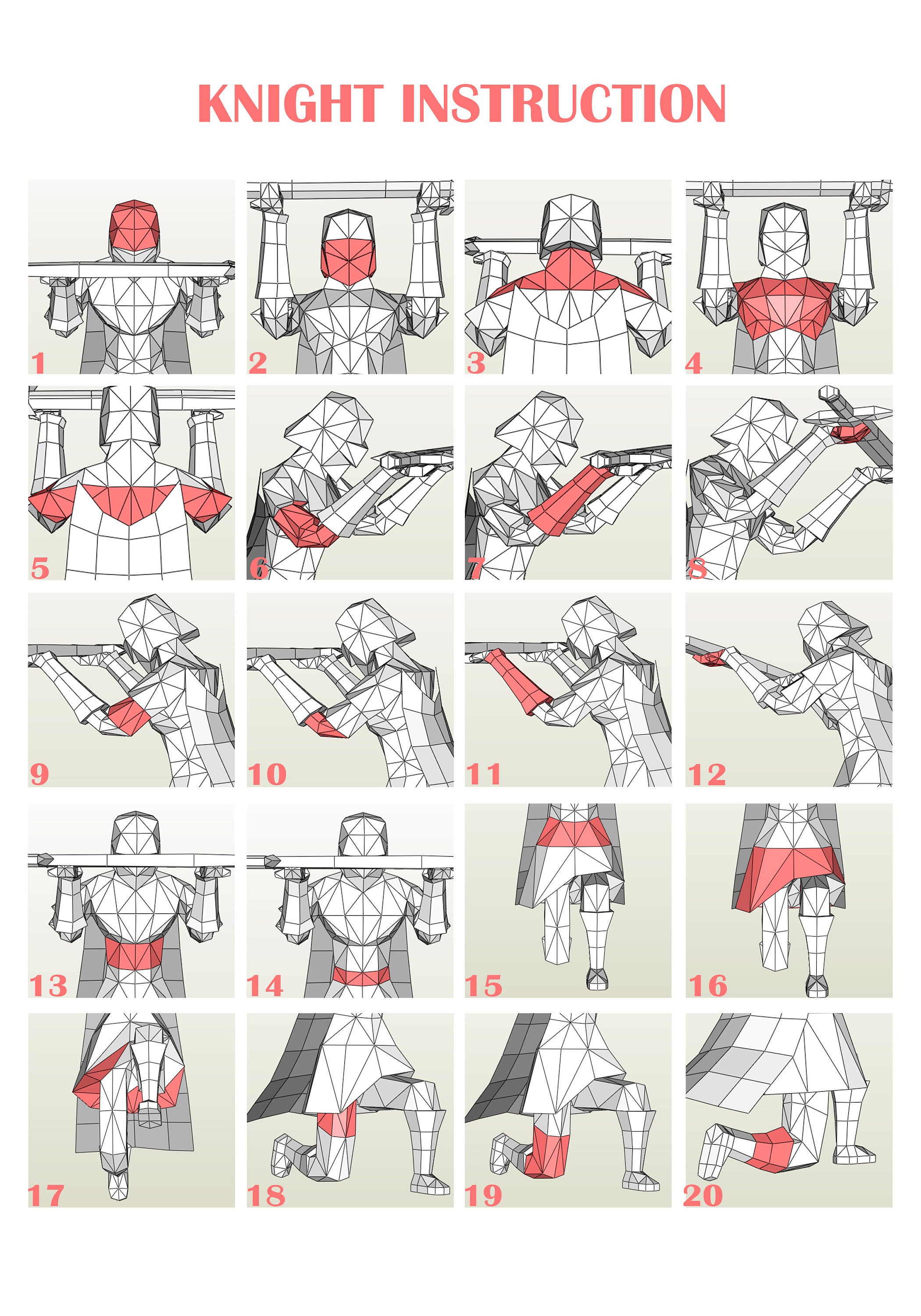 Low Poly Papercraft Knight, DIY 3D Model (SVG, PDF) - Etsy