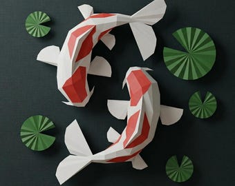 DIY Koi Fish Paper Sculpture Template, Origami Wall Art (PDF Download)